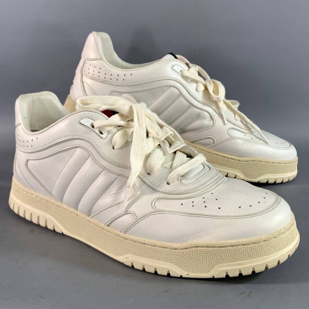 GUCCI Size 11.5 White Leather Lace Up Sneakers